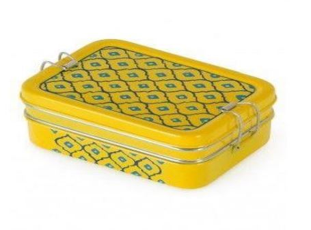 Stainless Steel Yellow Printed Rectangular Lunch Box