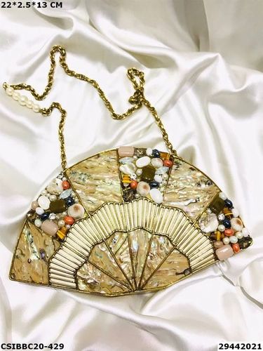 Handcrafted Designer Brass Mother of Pearl Clutch Bag