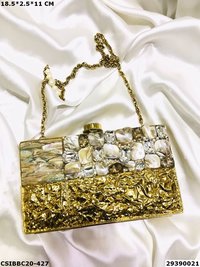Handcrafted Designer Brass Mother of Pearl Clutch Bag