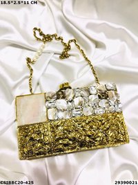 Handcrafted Designer Brass Mother of Pearl Clutch Bag