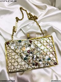 Handcrafted Designer Brass Mother of Pearl Clutch Bag