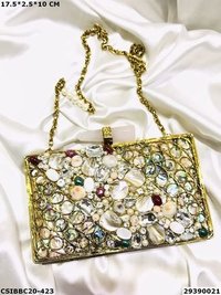 Handmade Designer Brass Mother of Pearl Ladies Clutch Bag