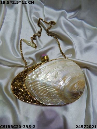 Designer Shell Brass MOP Clutch Bag