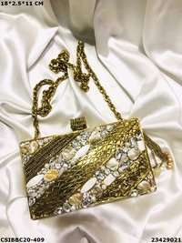Designer Shell Brass MOP Clutch Bag