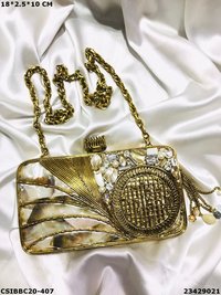 Designer Shell Brass MOP Clutch Bag