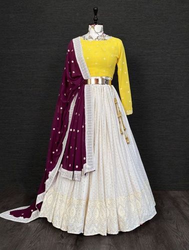 Yellow & White Traditional Wear Lehenga Choli