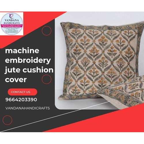 HAND BLOCK PRINTED COTTON CANVAS EMBROIDERY JUTE CUSHION
