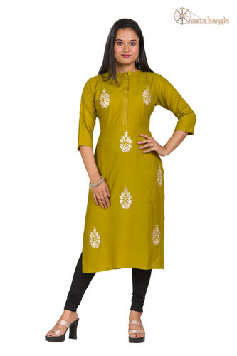 Moss Green Gota Patti & Moti Hand Embroidery Cotton Kurti