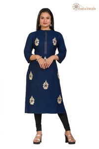 Gota Patti & Moti Hand Embroidery Cotton Kurti - Customized Sizes Xs To Xxxl, Navy Blue Color | Breathable Fabric, Suitable For Rainy, Spring, Summer, And Winter Seasons, Ideal For Casual And Daily Wear