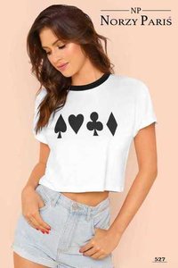 Norzy Paris Ladies Designer Crop Tops - Poly Cotton, Sizes S(34)-XL(40), Colors: Black, White | Round Neck, Half Sleeves, Trendy Style