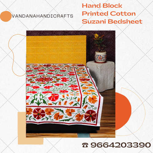 HAND BLOCK PRINTED COTTON SUZANI BEDSHEET