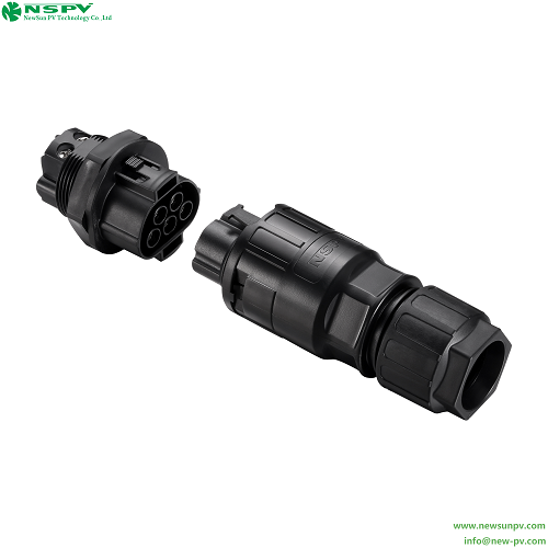 5P Solar Inverter AC Connectors IP68 Waterproof With TUV Certificate Cable Male To Panel Female Type