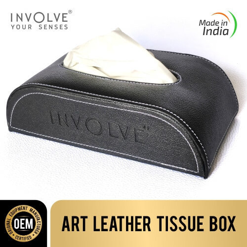 Curve Involve Luxury Facial Tissue Paper Box - Midnight Black Leather Facial Tissue Box