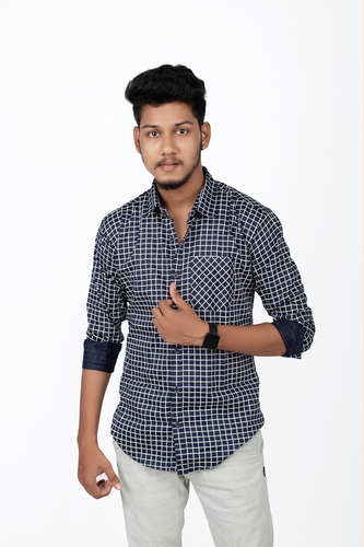 Indian 100% Cotton Men'S Slim-Fit Full-Sleeve Blue Shirt