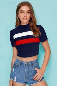 Norzy Paris Ladies Designer Trendy T-shirts - Knitting, Size: S, M, L, Xl, High Neck, Half Sleeves, 18 Inch Length, Plain Pattern, All Color Options