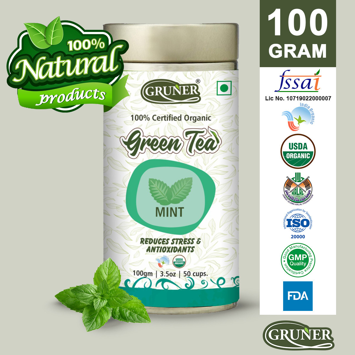 100g Mint Organic Reduces Stress And Antioxidants Green Tea