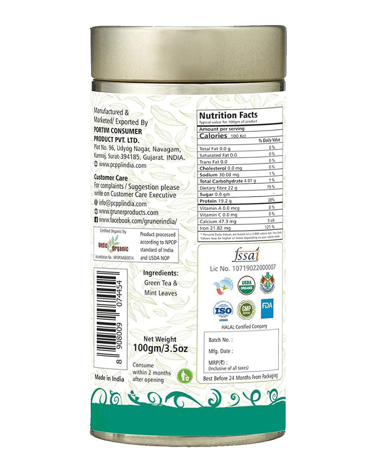 100g Mint Organic Reduces Stress And Antioxidants Green Tea