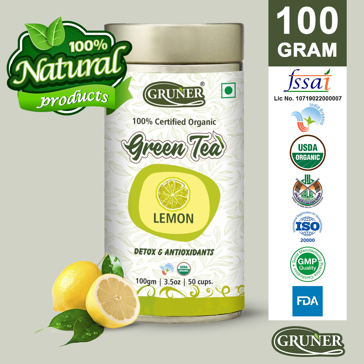 100g Lemon Organic Detox And Antioxidants Green Tea