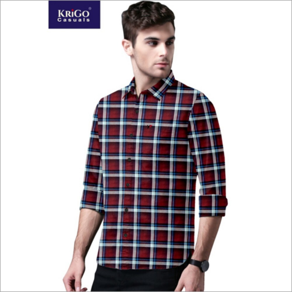 Men's Cotton Blend Maroon Check Shirt - Full Sleeve, Washable | Bead Closure, Available in L, M, XXL