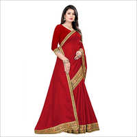 Seoras Saree de seda rojo