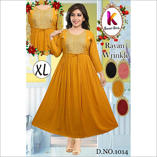 Washable Ladies Rayon Wrinkle Long Kurtis
