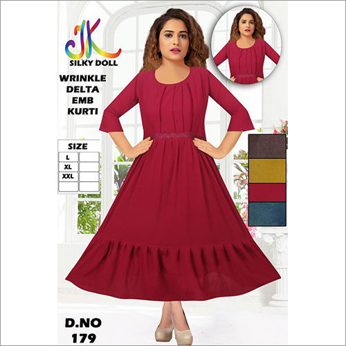 Ladies Wrinkle Delta EMB Kurtis