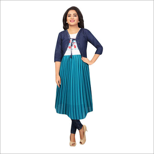 Chiffon Georgette Platting With Denim Jacket