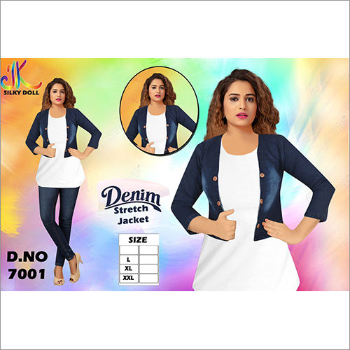 Ladies Plain Denim Stretch Fitted Jacket