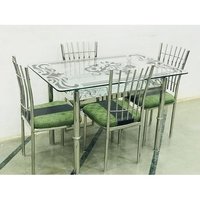 Glass Top SS Base Dining Table