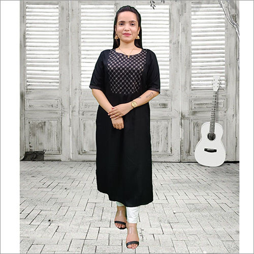 Sequence Embroidery Rayon Cotton Kurti