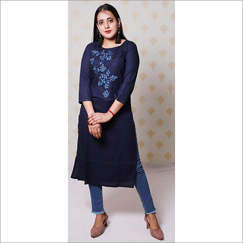 Ladies Rayon Cotton Kurti With Side Pocket