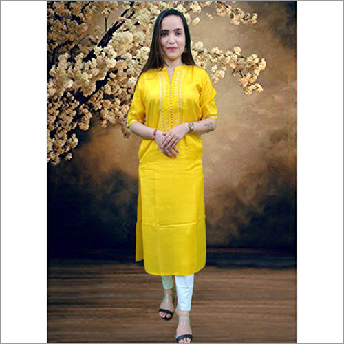 Engaging Yellow Color Modal Floral Print Fancy Kurti  Etalica