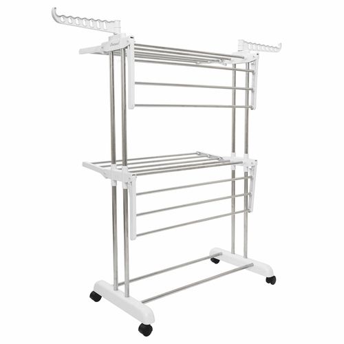 Snow White Floor Stainless Steel Cloth Drying Stand (2Layer)