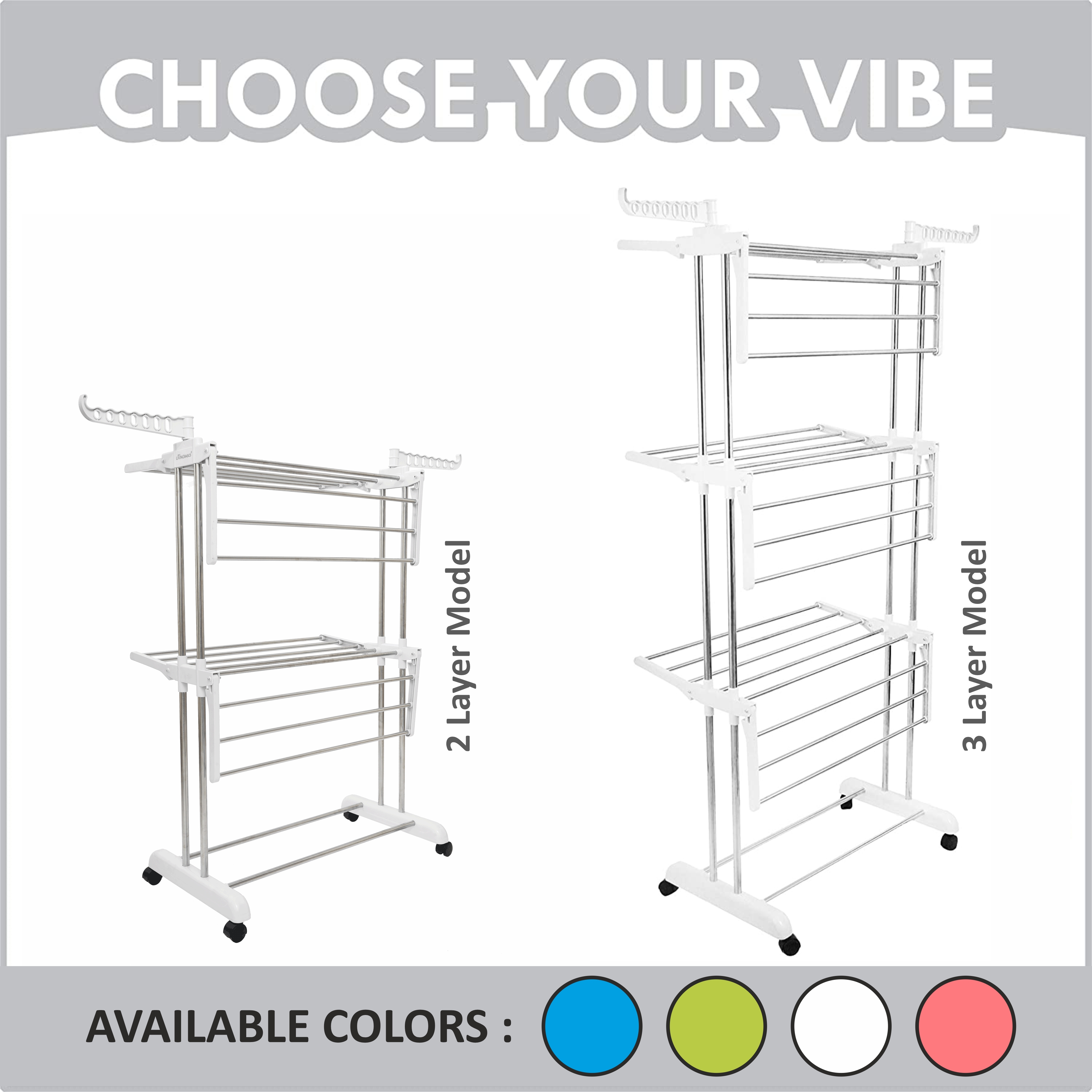 Floor Stainless Steel Cloth Drying Stand (2Layer)
