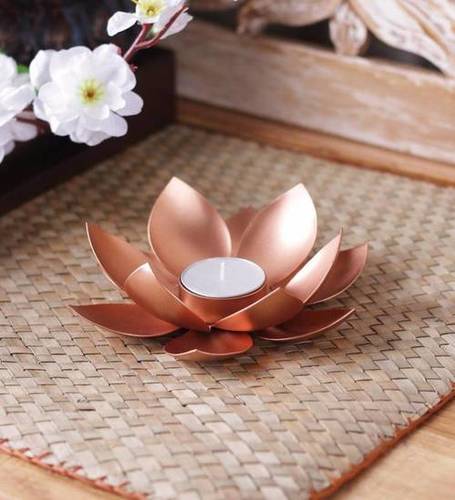 Votive Copper Lotus Candle Holder By BRASSWORLD INDIA