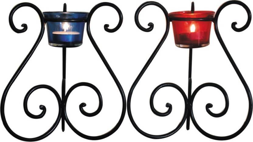 Brass Bent Black Tea Light Candle Holder