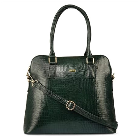 Ladies Dark Black Genuine Leather Satchel Handbag