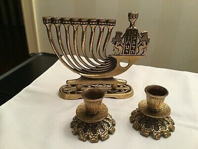 Brass Small Size Menorah With Two Taper Candle Holder