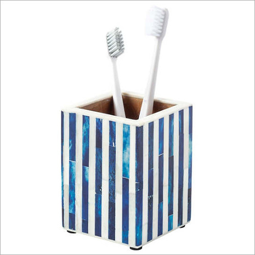 Blue Striped Bone Inlay Toothbrush Holder