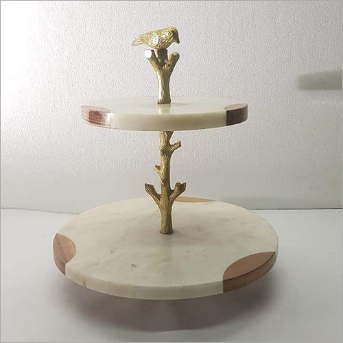 Multi Color Two Tire White Marble Cake Stand