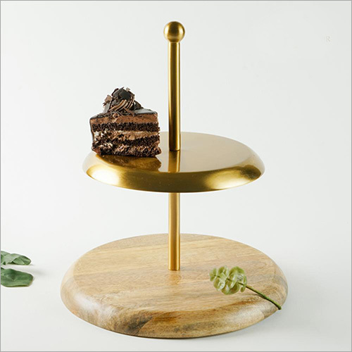 Wooden And Brass Two Tire Cake Stand