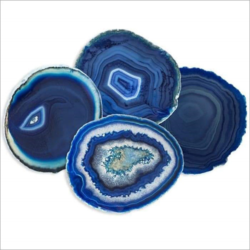 Blue Natural Agate Coaster With Golden Edge