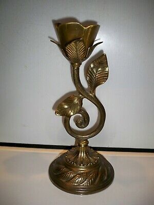 Brass Rose Candle Holder With Two Leaf