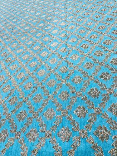 Embroidery Banglori Fabric - Golden Jari Work, Customizable Length, Available in Various Colors
