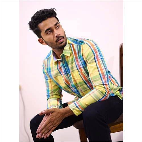 Cotton Yellow Checks Shirts
