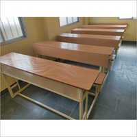 School Wooden Desk - Wood And Iron, 2 Student Seating Capacity, Brown Color, Color Coated Finish | Ideal For Classroom Learning Environment