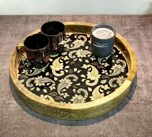 Wooden Resin Printed Tray, Round Tray