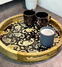 Wooden Resin Printed Tray, Round Tray