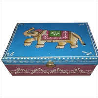 Handmade Gift Box - Wooden, Rectangular Shape, Painted Blue Finish | Unique Hinged Closure For Artistic Gifting