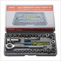 40 Pcs Socket Wrench Set - Metal, Silver | Includes 1-3/8" Dr. Reversible Ratchet Handle, Various Sockets, User-friendly Design, Durable And Portable
